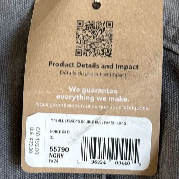 Patagonia Men's All Seasons Double Knee Work Pants grey Long size 31 NWT - Picture 4 of 5